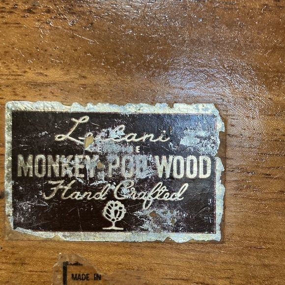 Leilani Monkey Pod Wood Leaf Tray Hand Crafted Vintage Large 18 x 9.5 inches - Picture 7 of 9